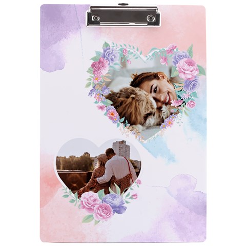 Personalized Heart Flower Frame Photo A4 Acrylic Clipboard By Katy Front