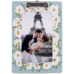 Personalized White Flower Photo Name A4 Acrylic Clipboard
