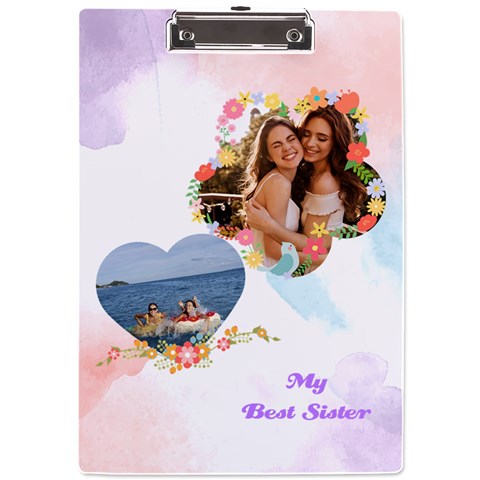 Personalized  Flower Heart Photo Name A4 Acrylic Clipboard By Katy Front