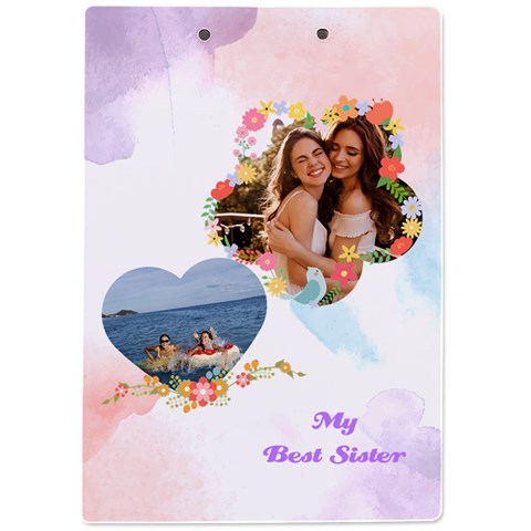 Personalized  Flower Heart Photo Name A4 Acrylic Clipboard By Katy Back