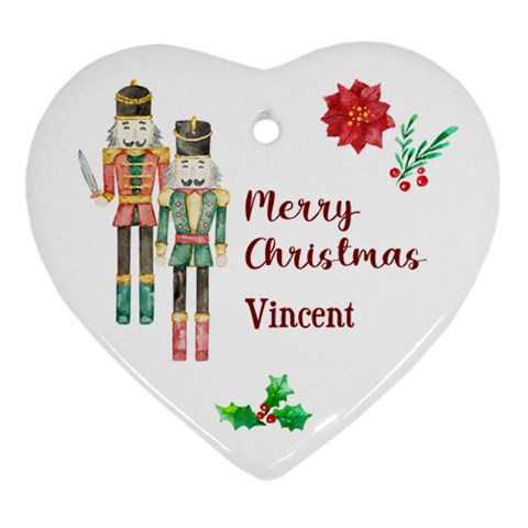 Personalized Nutcracker Poinsettia Name Heart Ornament (two Sides) By Katy Front