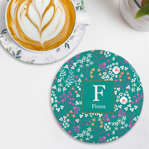 Personalized Floral Pattern Initial Name Round Tile Coaster By Joe Front