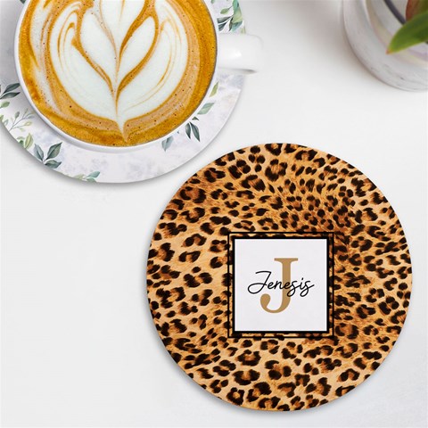 Personalized Animal Skin Initial Any Text Name Round Tile Coaster By Joe Front