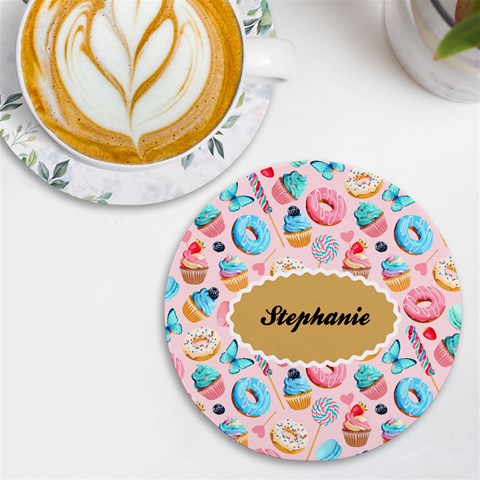 Personalized Icecream Dessert Initial Any Text Name Round Tile Coaster By Joe Front