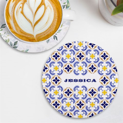 Personalized Traditional Tiles Pattern Any Text Name Round Tile Coaster By Joe Front