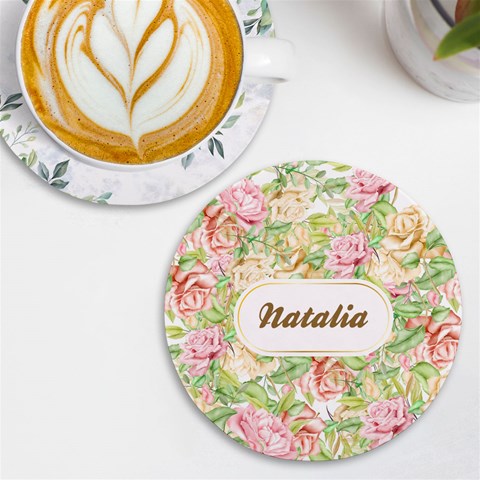 Personalized Hand Drawn Floral Any Text Name Round Tile Coaster By Joe Front