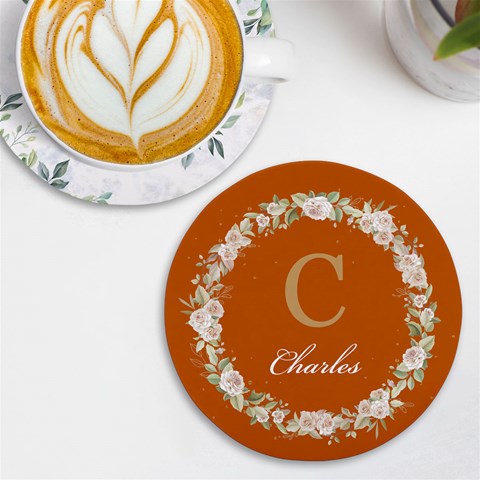 Personalized Initial Floral Wreath Any Text Name Round Tile Coaster By Joe Front