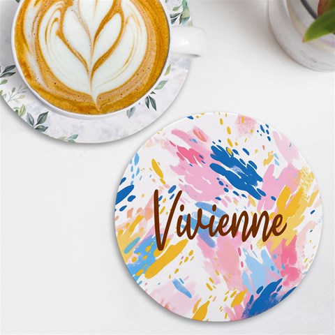 Personalized Colorful Brush Name Round Tile Coaster By Joe Front