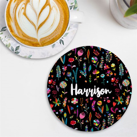 Personalized Floral Pattern Name Round Tile Coaster By Joe Front