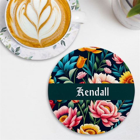 Personalized Floral Pattern Name Round Tile Coaster By Joe Front