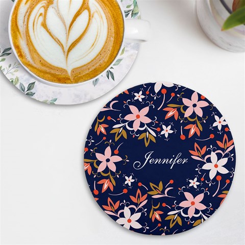 Personalized Floral Pattern Name Round Tile Coaster By Joe Front