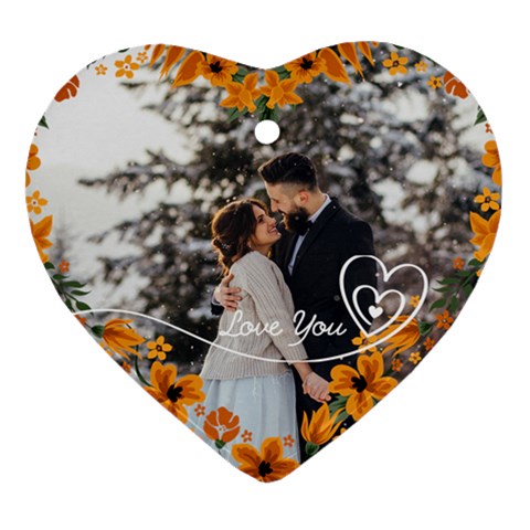 Personalized Yellow Hear Flower Frame Photo Name Heart Ornament (two Sides) By Katy Back