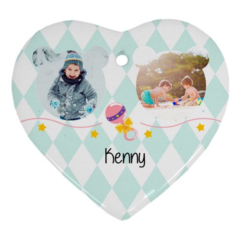 Personalized Baby Item Photo Name Heart Ornament (two Sides) By Katy Front