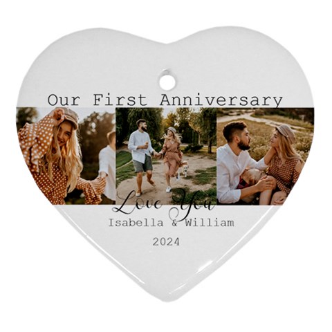 Personalized 3 Pics Photo Name Heart Ornament (two Sides) By Katy Front