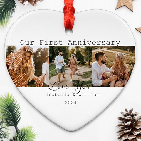 Personalized 3 Pics Photo Name Heart Ornament (two Sides) By Katy Back