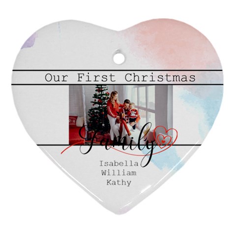 Personalized Heart Line Photo Name Heart Ornament (two Sides) By Katy Front