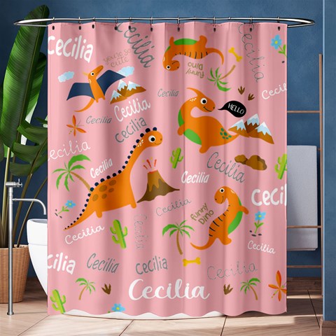 Personalized Baby Dinosaur Name Any Text Shower Curtain By Joe 60 x72  Curtain