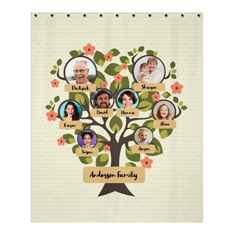 Personalized 8 Photo Family Tree Name Any Text Shower Curtain By Joe 60 x72  Curtain