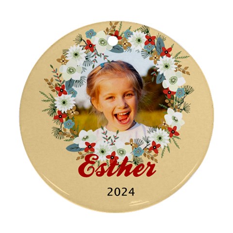 Personalized Christmas Wreath Name Any Text Photo Round Ornament By Joe Front