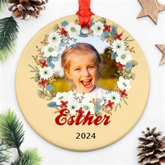 Personalized Christmas Wreath Name Any Text Photo Round Ornament