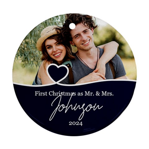 Personalized Christmas Anniversary Photo Name Any Text Round Ornament By Joe Front