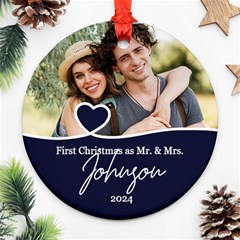 Personalized Christmas Anniversary Photo Name Any Text Round Ornament - Round Ornament (Two Sides)