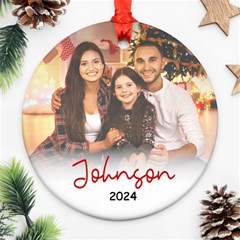 Personalized Photo Family Name Any Text Round Ornament