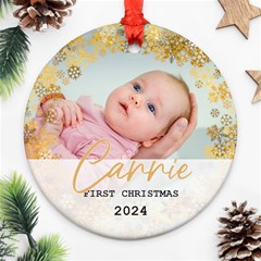 Personalized New Born Baby First Christmas Name Any Text Photo Round Ornament - Round Ornament (Two Sides)