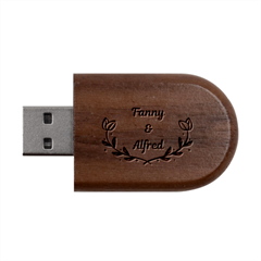 Personalized Leaf Frame Name Wood Oval USB Flash Drive
