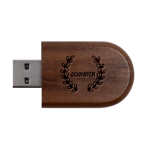 Personalized Leaf Frame Name Wood Oval Usb Flash Drive By Katy USB