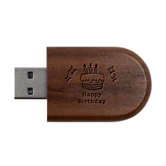 Personalized Happy Birthday Name Wood Oval USB Flash Drive