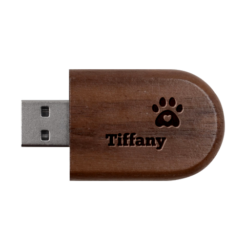 Personalized Pet Foot Name Wood Oval Usb Flash Drive By Katy USB