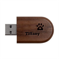 Personalized Pet Foot Name Wood Oval USB Flash Drive