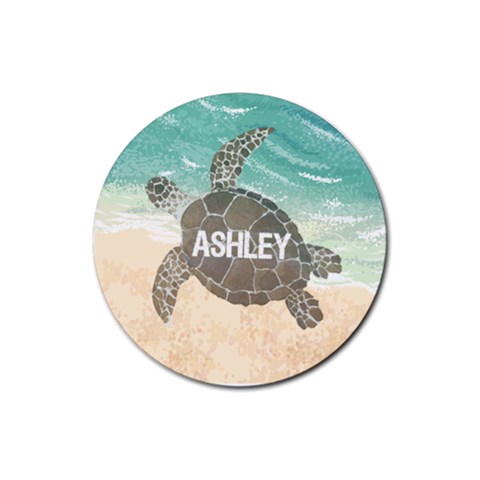 Personalized Turtle Name Rubber Coaster (round) By Katy Front