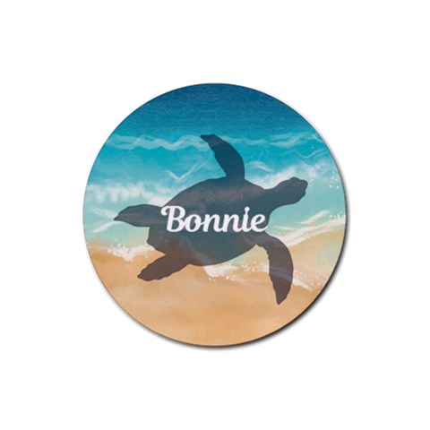 Personalized Turtle Name Rubber Coaster (round) By Katy Front