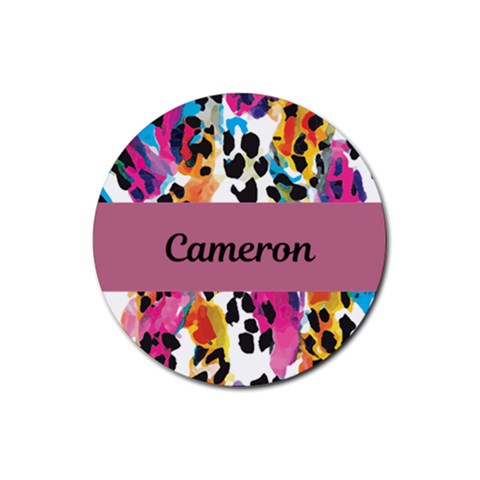 Personalized Leopard Print Name Rubber Coaster (round) By Katy Front