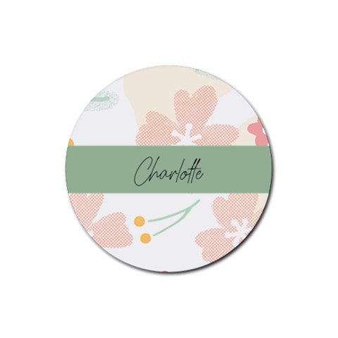 Personalized Dot Flower Name Rubber Coaster (round) By Katy Front