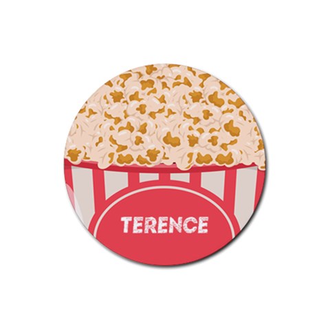 Personalized Popcorn Name Rubber Coaster (round) By Katy Front