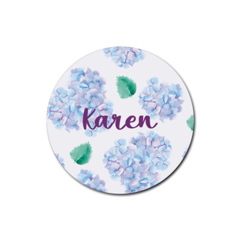 Personalized Hydrangea Name Rubber Coaster (round) By Katy Front