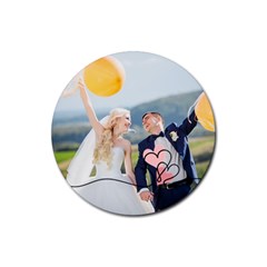 Personalized Heart Line Photo Rubber Coaster (Round)