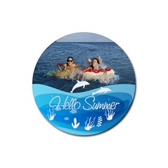 Personalized Summer Sea Frame Photo Rubber Coaster (Round)