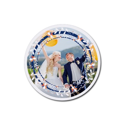 Personalized Blue Frame Photo Rubber Coaster (round) By Katy Front