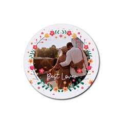 Personalized Little Flower Frame Photo Rubber Coaster (Round)