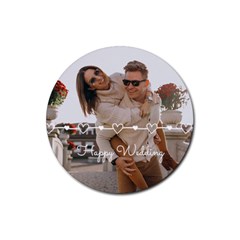 Personalized Heart Line Photo Rubber Coaster (Round)