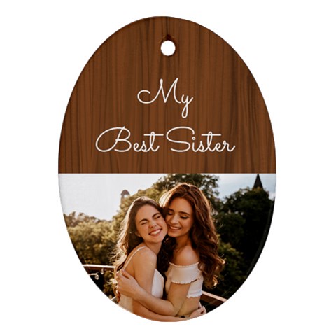 Personalized Wood Half  Photo Any Text Oval Ornament (two Sides) By Katy Front