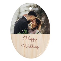 Personalized Wood Half  Photo Any Text Oval Ornament (Two Sides) - Ornament (Oval)
