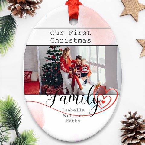 Personalized Family Photo Any Text Oval Ornament (two Sides) By Katy Front