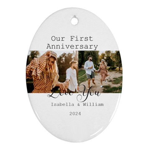 Personalized Love Photo Any Text Oval Ornament (two Sides) By Katy Front