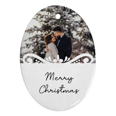 Personalized White Frame Photo Any Text Oval Ornament (Two Sides)