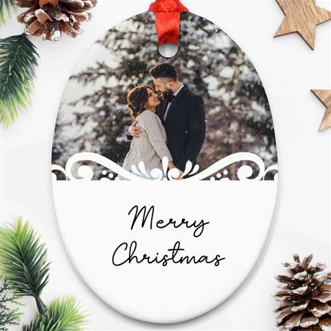 Personalized White Frame Photo Any Text Oval Ornament (two Sides) By Katy Back